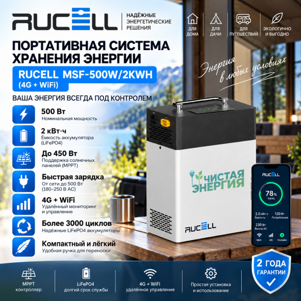 Переносная система хранения энергии RUCELL MSF-500W/2KWH (4G+WiFi)