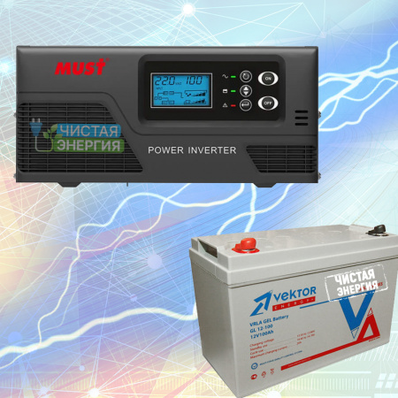Инвертор MUST EP20-300 PRO + Аккумуляторная батарея Vektor GL 12100