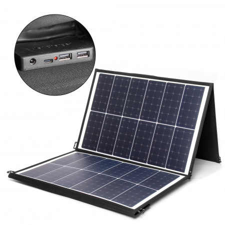 Солнечная батарея TOP-SOLAR-120 120W 18V DC, Type-C PD 60W, 2 USB, влагозащищенная, складная на 3 секции